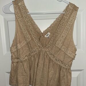 Beige Boho Lace Trim Blouse